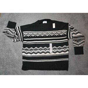 Old Navy Sweater Mens XL Black White Fair Isle Crew Neck Knit Pullover EUC